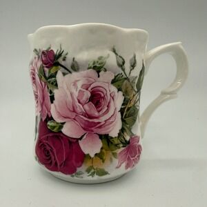 Allyn Nelson Fine Bone China Rose Floral Mug England Made Scalloped Rim Vintage